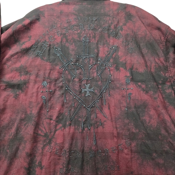 Affliction Men 3XL Blood Red Tie-Dye Widowmaker Stretch Button-Down Shirt Pocket - Picture 11 of 16